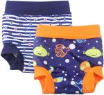 Leideur Baby Swim Nappies for Kids Cover Diaper High-Waisted Swimming Shorts (2-3 Years, Navy Stripe)